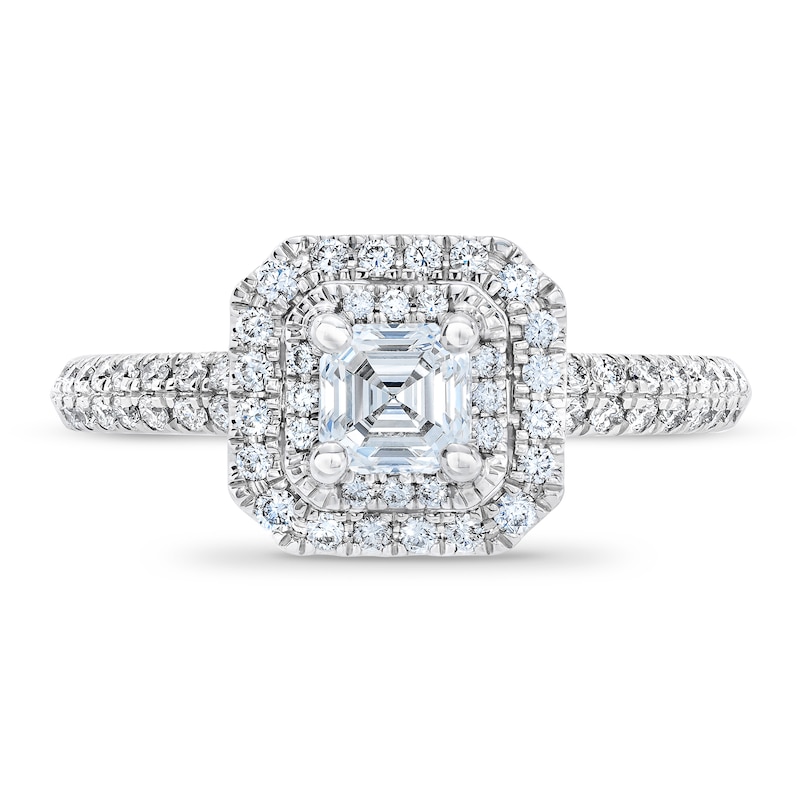 Royal Asscher® 1.00 CT. T.W. Diamond Double Frame Engagement Ring in 14K White Gold