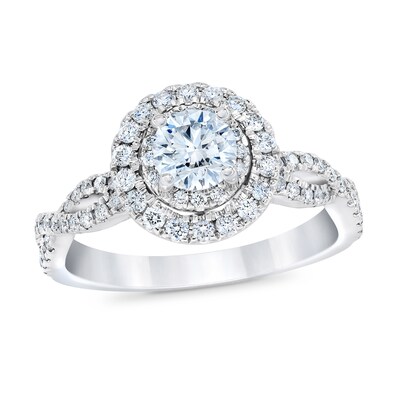 Royal Asscher® 1.00 CT. T.W. Diamond Double Frame Twist Shank Engagement Ring in 14K White Gold