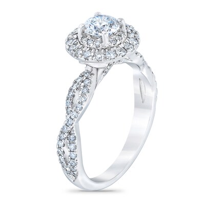 Royal Asscher® 1.00 CT. T.W. Diamond Double Frame Twist Shank Engagement Ring in 14K White Gold