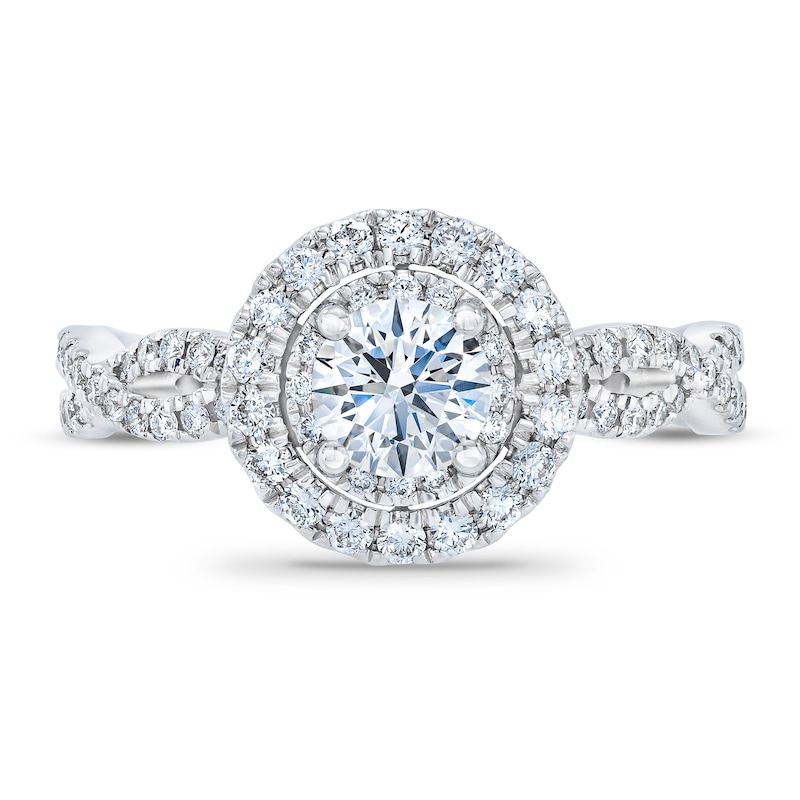 Royal Asscher® 1.00 CT. T.W. Diamond Double Frame Twist Shank Engagement Ring in 14K White Gold