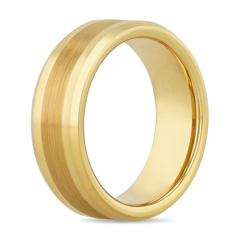 Main Image 2 of Men's 8.0mm Bevelled Edge Wedding Band in Tungsten with Yellow IP