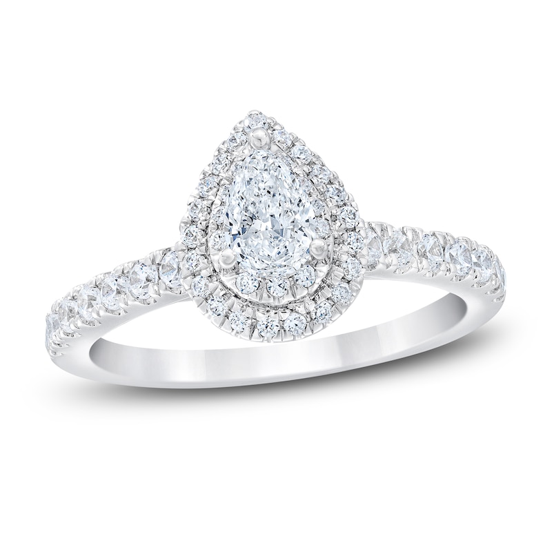 Royal Asscher® 1.00 CT. T.W. Pear-Shaped Diamond Frame Engagement Ring in 14K White Gold