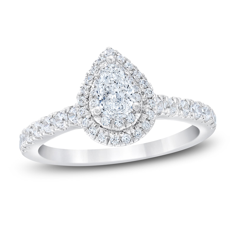 Main Image 1 of Royal Asscher® 1.00 CT. T.W. Pear-Shaped Diamond Frame Engagement Ring in 14K White Gold