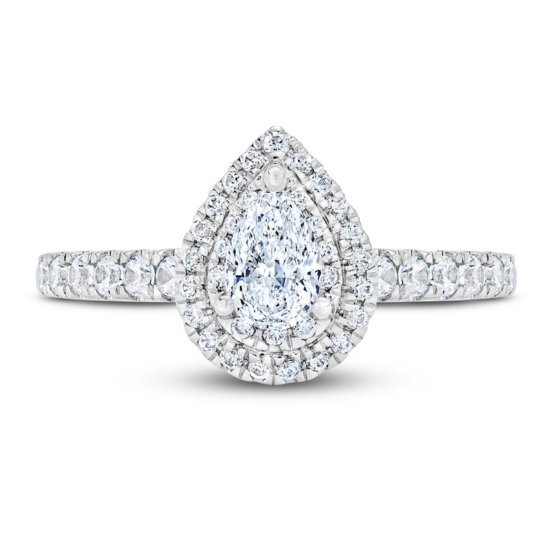Main Image 3 of Royal Asscher® 1.00 CT. T.W. Pear-Shaped Diamond Frame Engagement Ring in 14K White Gold