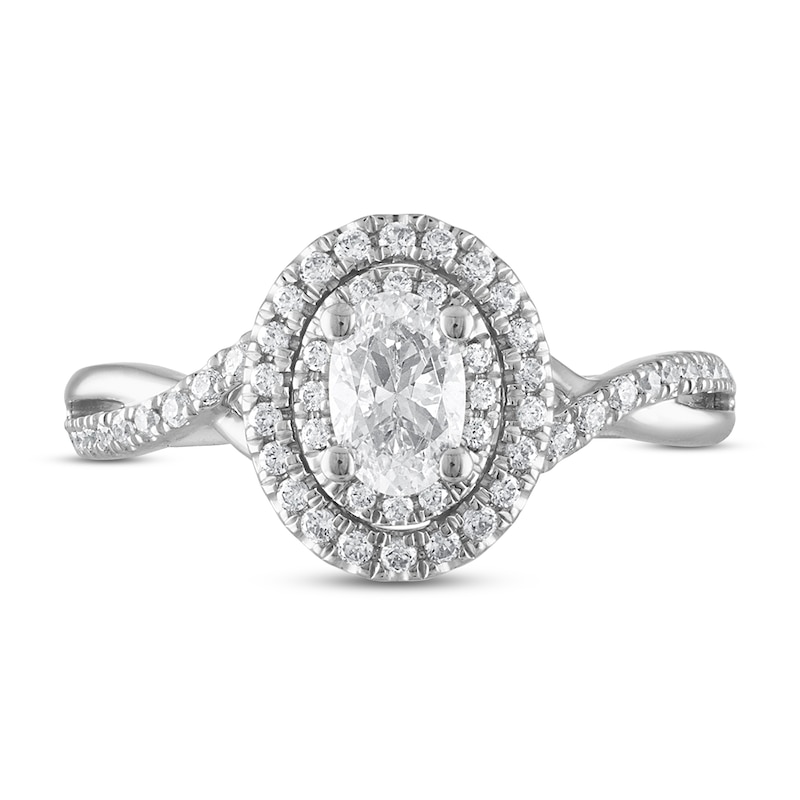 Royal Asscher® 0.75 CT. T.W. Diamond Double Frame Twist Shank Engagement Ring in 14K White Gold