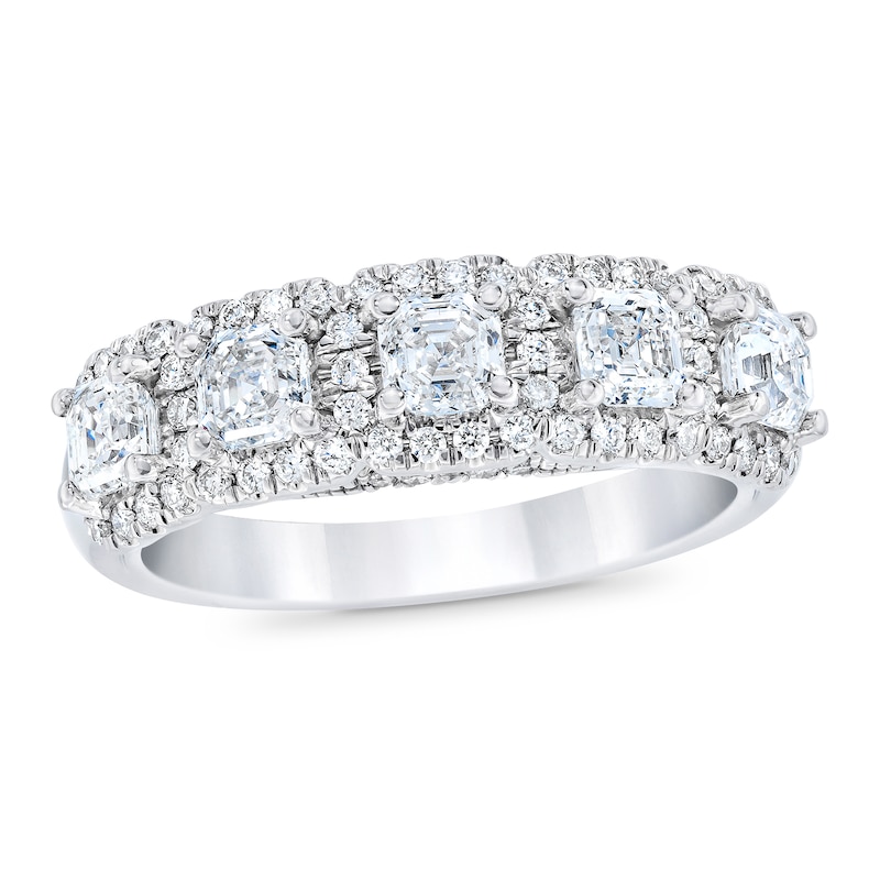 Royal Asscher® 1.50 CT. T.W. Diamond Frame Five Stone Anniversary Band in 14K White Gold