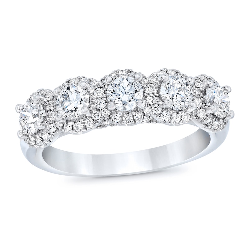 Royal Asscher® 1.25 CT. T.W. Diamond Frame Five Stone Anniversary Band in 14K White Gold