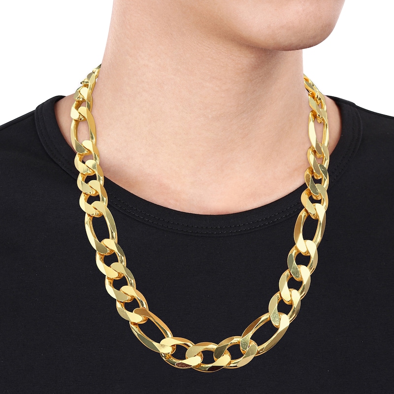 Main Image 2 of 14.5mm Figaro Chain Necklace in Sterling Silver with Yellow Rhodium - 22"