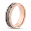 Thumbnail Image 1 of Men's 8.0mm Bevelled Edge Wedding Band in Tungsten with Rose IP and Grey Woven Carbon Fibre Inlay