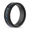Thumbnail Image 1 of Men's 8.0mm Bevelled Edge Wedding Band in Tungsten with Black IP and Blue Woven Carbon Fibre Inlay