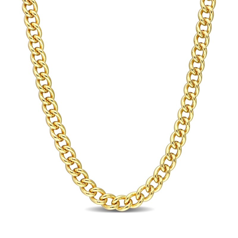 6.5mm Curb Chain Necklace in Sterling Silver with Yellow Rhodium