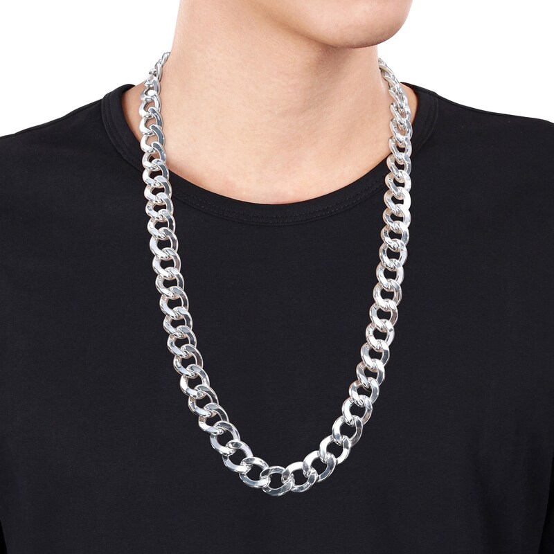Main Image 2 of 12.5mm Curb Chain Necklace in Sterling Silver - 24&quot;