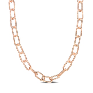 9.0mm Diamond-Cut Paper Clip Chain Necklace in Sterling Silver with Rose Rhodium - 24"