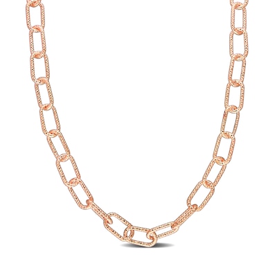 9.0mm Diamond-Cut Paper Clip Chain Necklace in Sterling Silver with Rose Rhodium - 24"