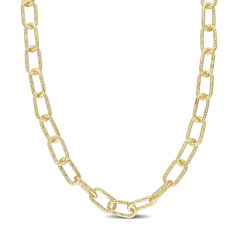 Main Image 1 of 9.0mm Diamond-Cut Paper Clip Chain Necklace in Sterling Silver with Yellow Rhodium - 24"