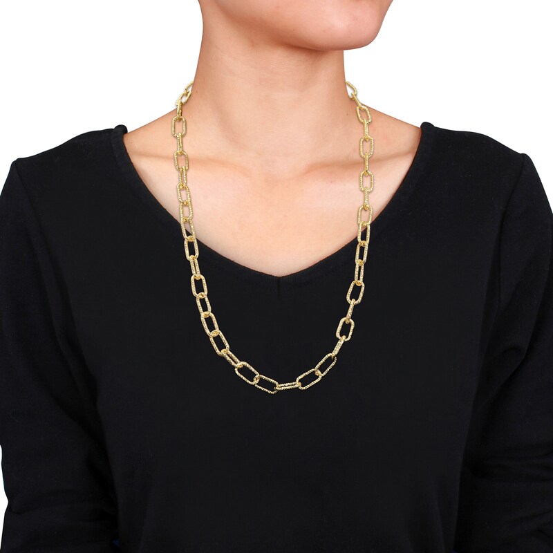 Main Image 2 of 9.0mm Diamond-Cut Paper Clip Chain Necklace in Sterling Silver with Yellow Rhodium - 24"