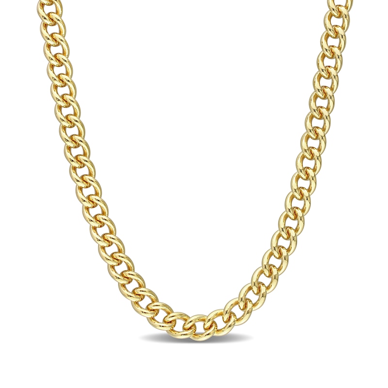 Main Image 1 of 6.5mm Curb Chain Necklace in Sterling Silver with Yellow Rhodium