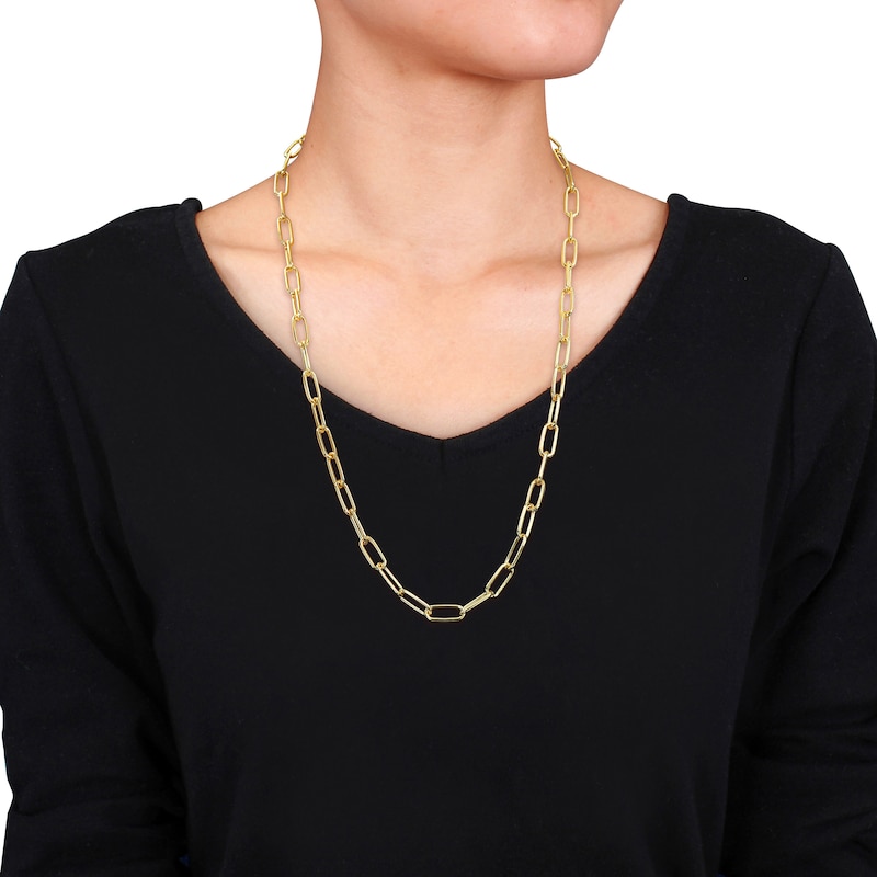Main Image 2 of 6.0mm Paper Clip Chain Necklace in Sterling Silver with Yellow Rhodium - 24"