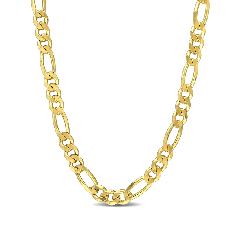 5.5mm Figaro Chain Necklace in Sterling Silver with Yellow Rhodium