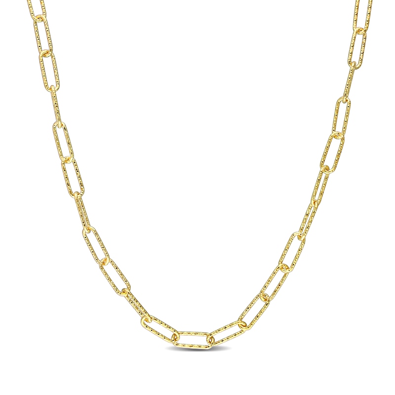 5.0mm Diamond-Cut Paperclip Chain Necklace in Sterling Silver with Yellow Rhodium - 32"
