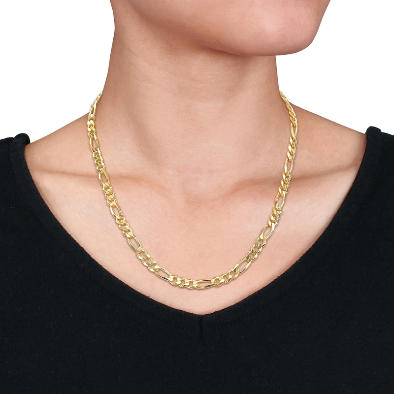 Main Image 2 of 5.5mm Figaro Chain Necklace in Sterling Silver with Yellow Rhodium