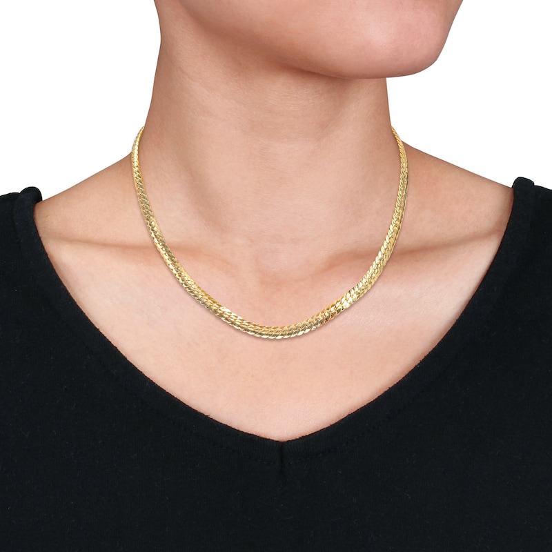 Main Image 2 of 5.0mm Herringbone Chain Necklace in Sterling Silver with Yellow Rhodium - 16"