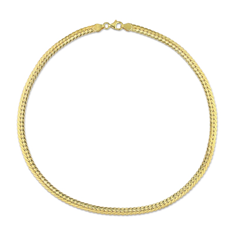 Main Image 3 of 5.0mm Herringbone Chain Necklace in Sterling Silver with Yellow Rhodium - 16"
