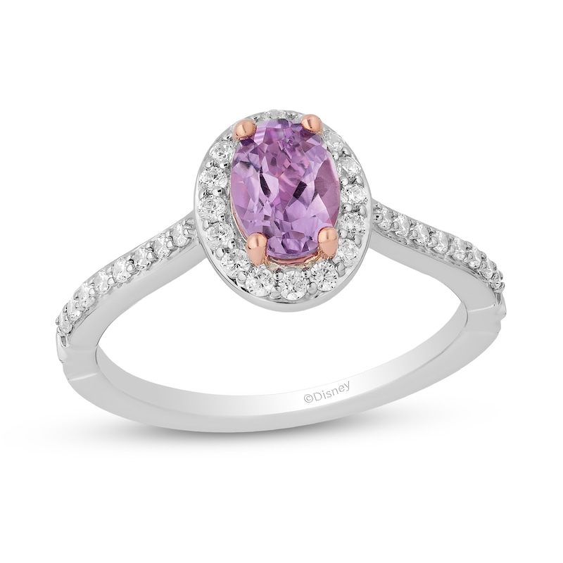 Enchanted Disney Rapunzel Oval Amethyst and 0.29 CT. T.W. Diamond Frame Engagement Ring in 14K Two-Tone Gold