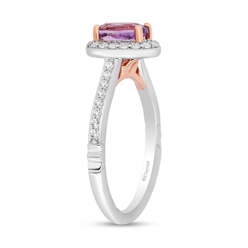 Enchanted Disney Rapunzel Oval Amethyst and 0.29 CT. T.W. Diamond Frame Engagement Ring in 14K Two-Tone Gold