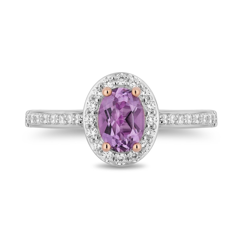 Enchanted Disney Rapunzel Oval Amethyst and 0.29 CT. T.W. Diamond Frame Engagement Ring in 14K Two-Tone Gold