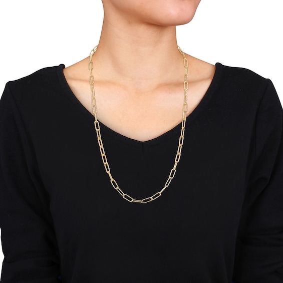 5.0mm Diamond-Cut Paper Clip Chain Necklace in Sterling Silver with Yellow Rhodium - 24"