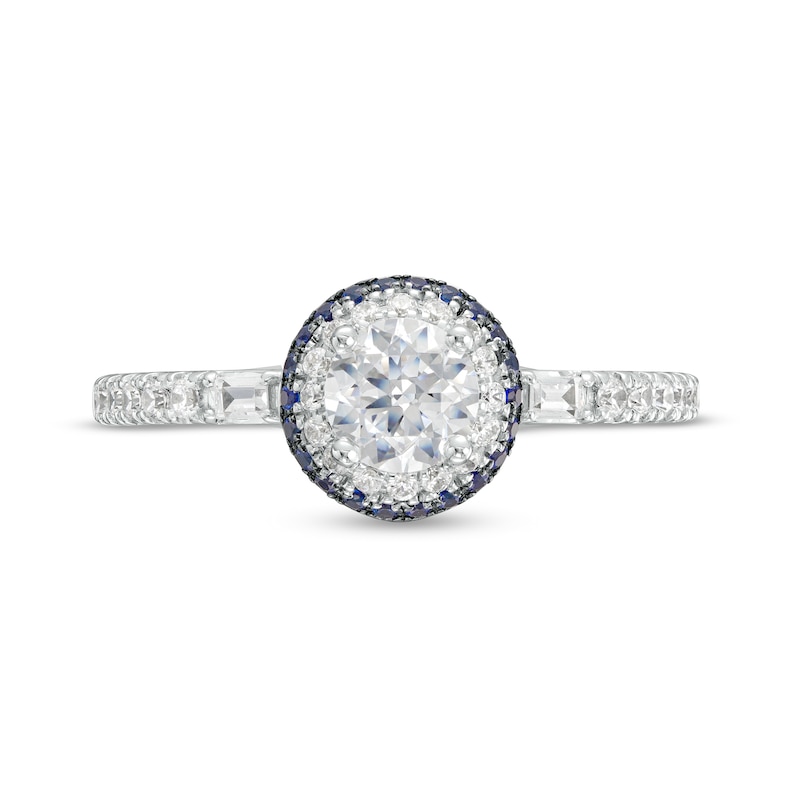 Vera Wang Love Collection 0.69 CT. T.W. Diamond and Blue Sapphire Double Frame Engagement Ring in 14K White Gold