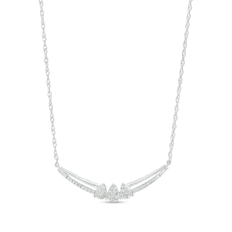 0.20 CT. T.W. Pear-Shaped Multi-Diamond Trio Curved Necklace in Sterling Silver