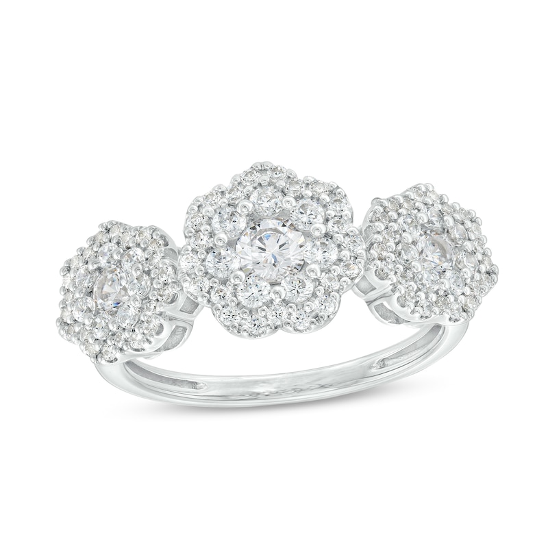 1.00 CT. T.W. Multi-Diamond Frame Flower Trio Ring in 10K White Gold|Peoples Jewellers