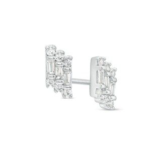 0.20 CT. T.W. Baguette and Round Diamond Stepped Stud Earrings in 10K White Gold