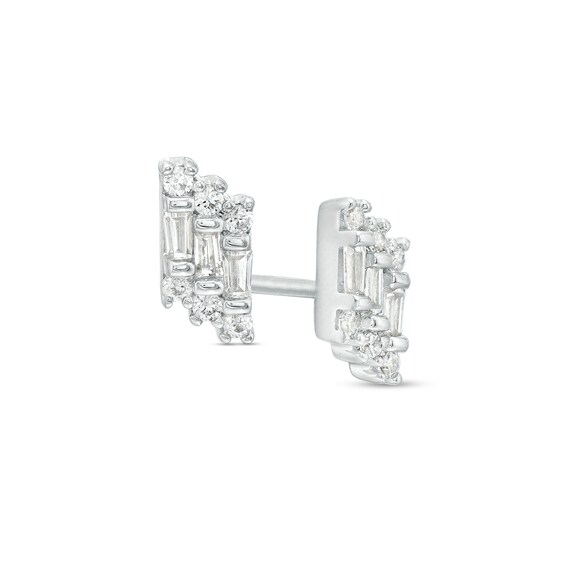 0.20 CT. T.W. Baguette and Round Diamond Stepped Stud Earrings in 10K White Gold