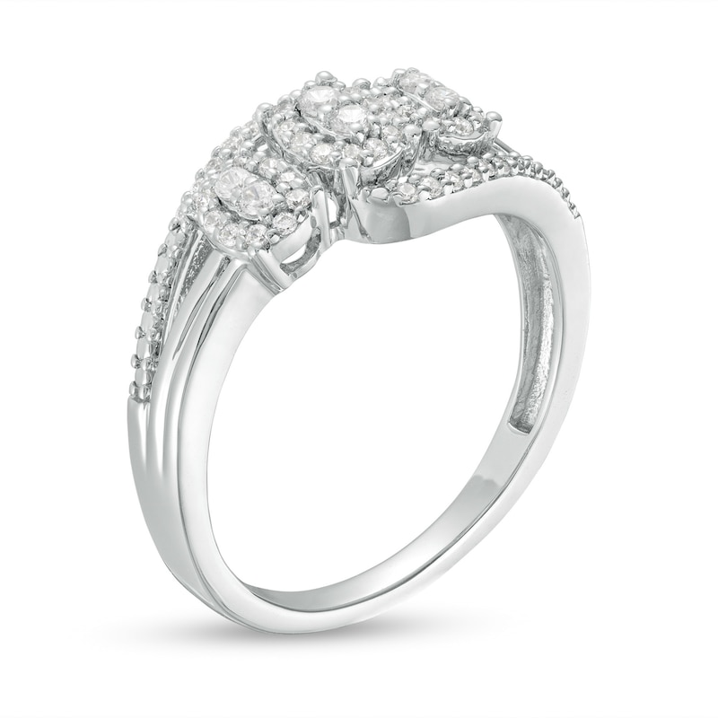 0.25 CT. T.W. Oval-Shaped Multi-Diamond Frame Bypass Three Stone Ring in 10K White Gold