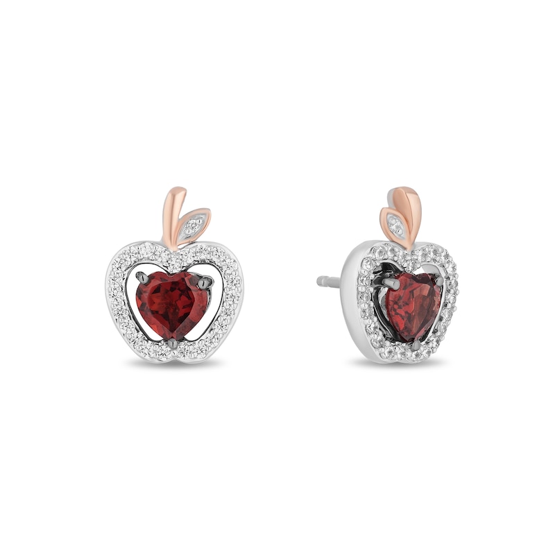 Enchanted Disney Snow White Garnet and 0.18 CT. T.W. Diamond Apple Stud Earrings in Sterling Silver and 10K Rose Gold|Peoples Jewellers