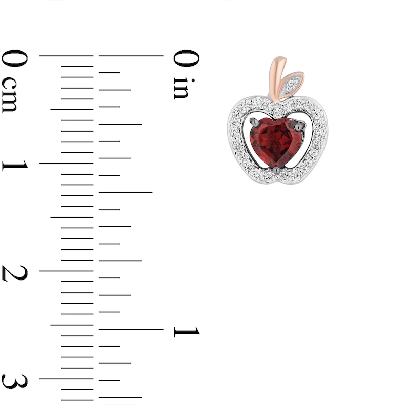 Main Image 3 of Enchanted Disney Snow White Garnet and 0.18 CT. T.W. Diamond Apple Stud Earrings in Sterling Silver and 10K Rose Gold
