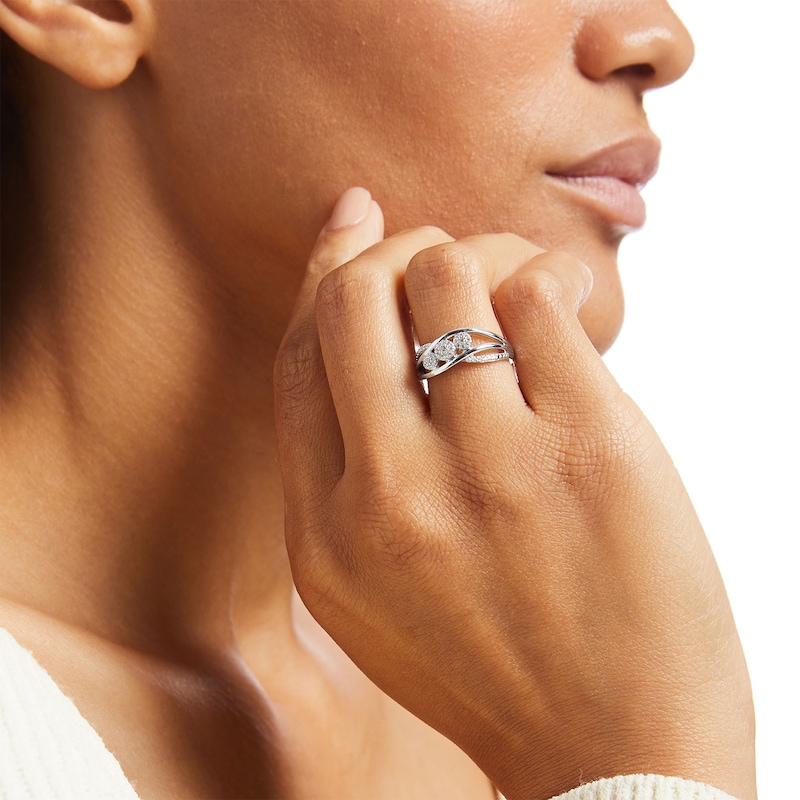 Main Image 2 of 0.20 CT. T.W. Multi-Diamond Trio Orbit Ring in Sterling Silver