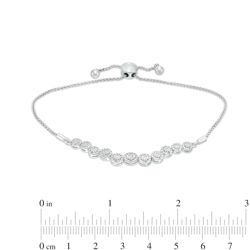 0.20 CT. T.W. Multi-Diamond Graduated Curve Bolo Bracelet in Sterling Silver – 9.5"
