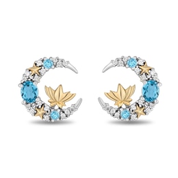 Enchanted Disney Jasmine Swiss Blue Topaz and 0.085 CT. T.W. Diamond Moon Stud Earrings in Sterling Silver and 10K Gold