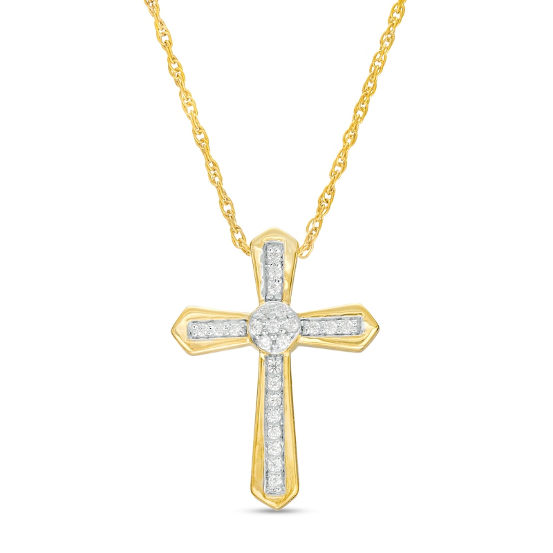 Main Image 1 of 0.10 CT. T.W. Multi-Diamond Cross Pendant in 10K Gold
