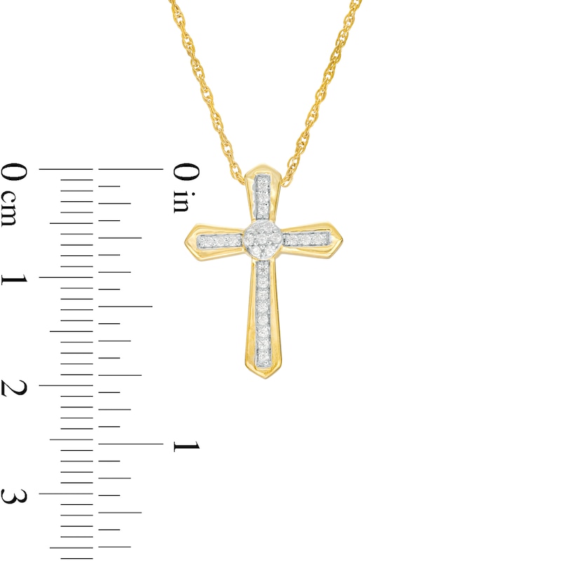 Main Image 3 of 0.10 CT. T.W. Multi-Diamond Cross Pendant in 10K Gold