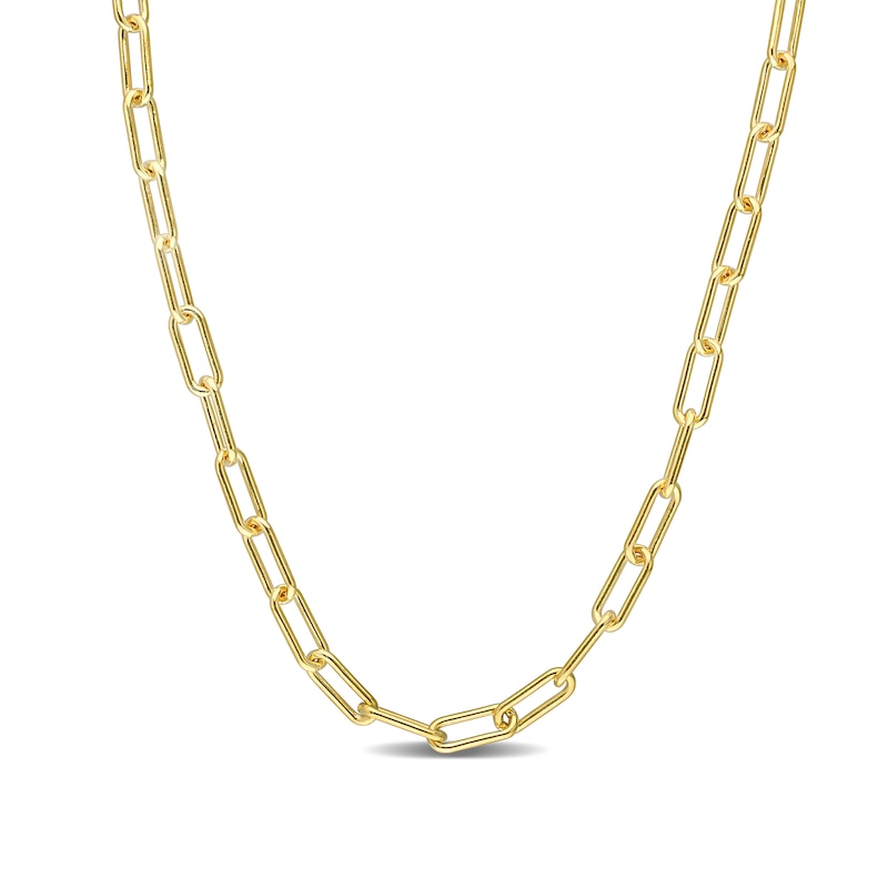 3.5mm Paper Clip Chain Necklace in Sterling Silver with Yellow Rhodium