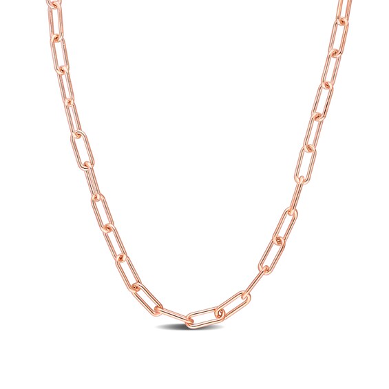 3.5mm Paper Clip Chain Necklace in Sterling Silver with Rose Rhodium
