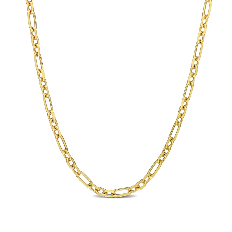 3.0mm Figaro Chain Necklace in Sterling Silver with Yellow Rhodium