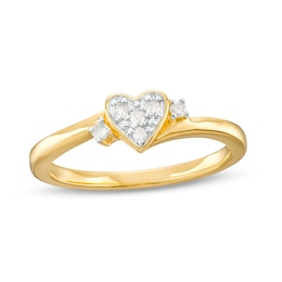 0.10 CT. T.W. Diamond Heart Promise Ring in Sterling Silver with Gold-Tone Flash Plate
