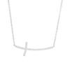 0.13 CT. T.W. Diamond Curved Sideways Cross Necklace in Sterling Silver