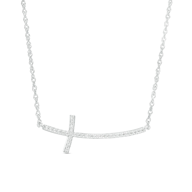 0.13 CT. T.W. Diamond Curved Sideways Cross Necklace in Sterling Silver|Peoples Jewellers